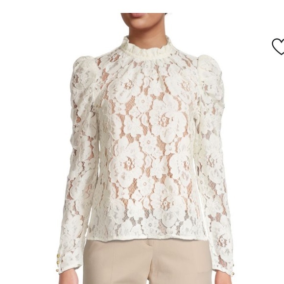 Catherine Malandrino Tops - Floral Lace Puff Sleeve Top